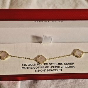 Rachel Zoe Gold-Plated Mother of Pearl Clover Bracelet